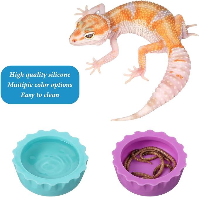 9 Pack Crested Gecko Food Dish & Spoons, Silicone Gecko Feeding Cups Reusable Small Reptile Food and Water Bowl Gecko Tank Accessories for Hermit Crabtortoise Tarantula Lizard, 7 Colors