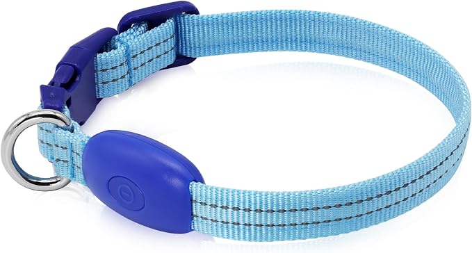 Light Up Dog Collar, Rechargeable USB Collar, Waterproof, Luminous LED Collar, Adjustable, Super Bright, Night Walking for Small Medium Large Dogs, Blue, S