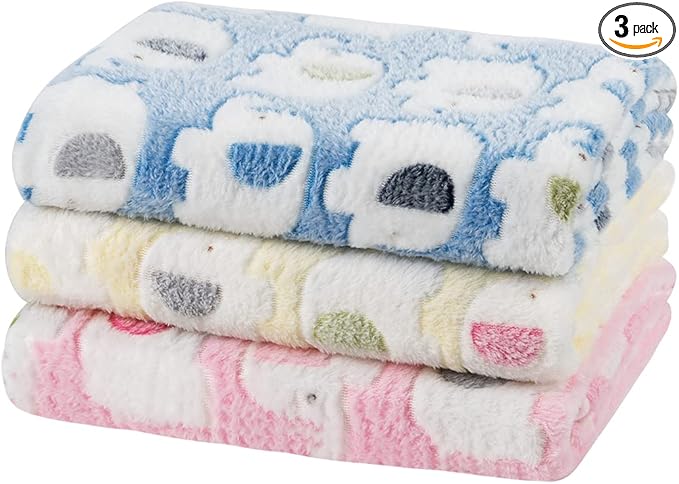 Dono 1 Pack 3 Dog Blankets, Soft Fluffy Fleece Pet Blanket Warm Sleep Mat Paw Print Design Puppy Kitten Throw Blanket Doggy Mat, Blanket for Dogs