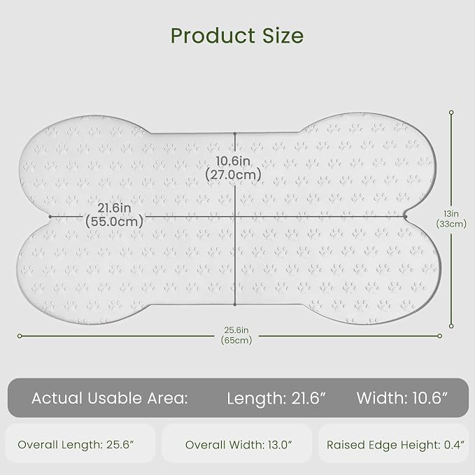 PWTAA Dog Food Mat Anti-Slip Silicone Dog Bowl Mat Thicker Pet Placemat Waterproof Cat Feeder Pad with Raised Edge Puppy Kitten Feeding Mats Suitable Small Medium-Sized Dogs Cats Eating Tray