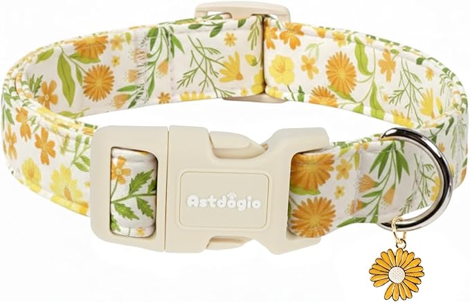Spring Summer Dog Collar with Daisy Pattern,Adjustable Cotton Puppy Collars for Small Medium Large Dogs, Cute Girl or Boy Dog Collar Ideal for Gifts,Pet Accessory,S