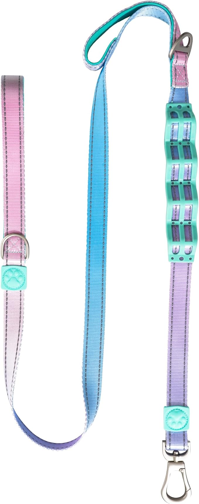 Desired Things Bungee Dog Leash Reflective Training Leash with Shock Absorbent Spring, Emergency Pull Handle, Collar Latch, D-Ring Buckle for Dog Treats, Poop Bags, Puppy Essentials - Pink and Blue