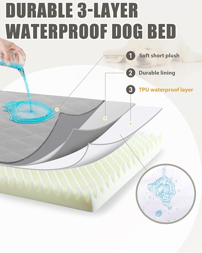 NUPIDA Orthopedic Dog Beds for Extra Large Dogs, 47x29 Inch, Light Gray | Waterproof, Removable Machine Washable Cover with Zipper, Non-Slip Bottom, Egg Crate Foam, Cozy Velevt, Fit Dog Crate kennel