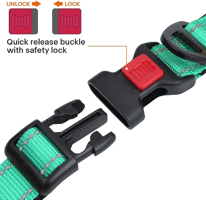 Taglory Reflective Dog Collar for Puppies with Escape-Proof Locking Buckle, Soft Neoprene Padded and Upgraded Zinc Alloy Ring, Adjustable for Chihuahua Yorkie, Turquoise,XS
