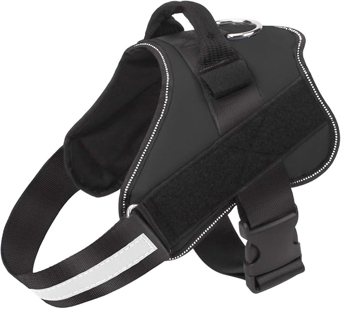 Dog Harness, No-Pull Reflective Dog Vest, Breathable Adjustable Pet Harness with Handle for Outdoor Walking - No More Pulling, Tugging or Choking (Black, L)