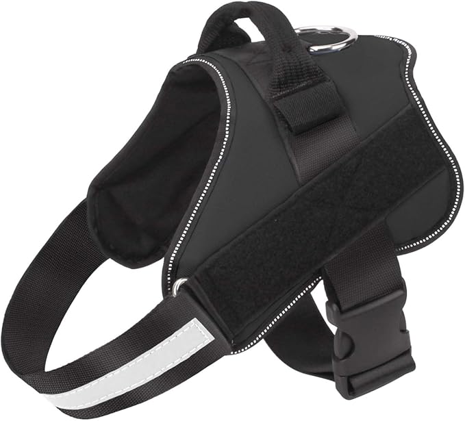 Dog Harness, No-Pull Reflective Dog Vest, Breathable Adjustable Pet Harness with Handle for Outdoor Walking - No More Pulling, Tugging or Choking (Black, S)