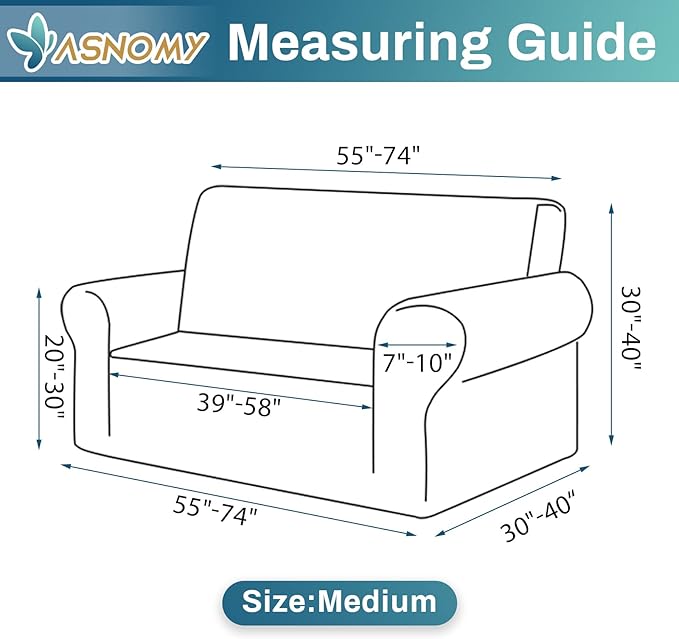Asnomy Sofa Covers for 2 Cushion Couch Stretch loveseat Covers Slipcovers, Pet Protector Furniture Covers for Dogs Cats Spandex Jacquard Fabric Small Checks （Medium，Khaki）