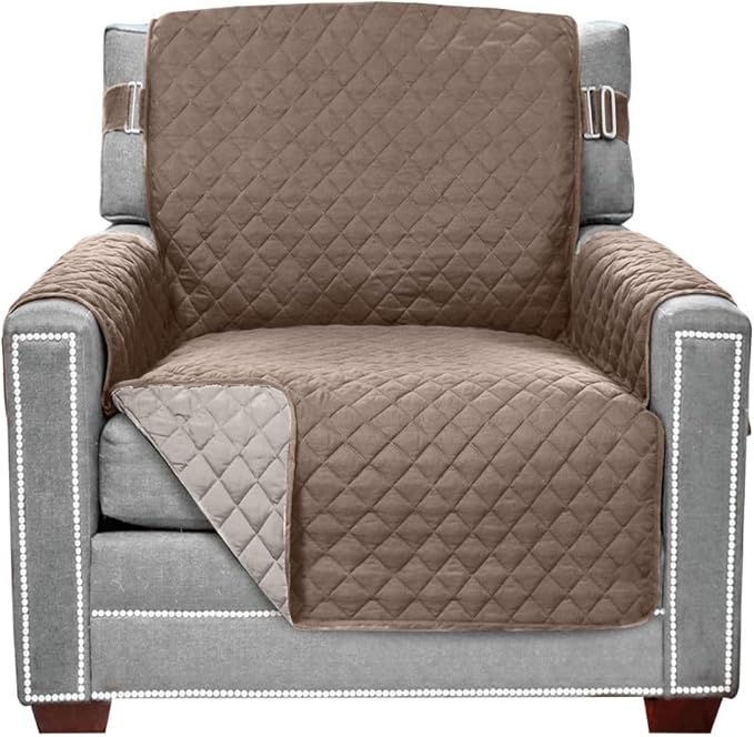 Sofa Shield® Couch Armchair Covers for Dogs, Reversible Furniture Protector with Strap, Stain and Tear Resistant Cushion Cover, 23 inch Seat, Machine Washable Slipcover Pets, Cats, Latte Linen