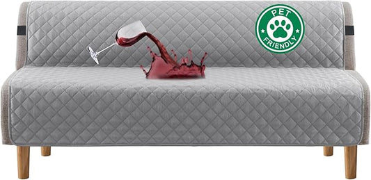Turquoize 100% Waterproof Futon Cover Futon Slipcover Washable Armless Sofa Bed Slipcover Protector Seat Width Up to 70" with Adjustable Elastic Strap Anti-Slip for Dogs, Dove Gray