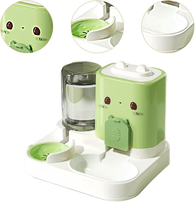 Baoblaze 2 in 1 Automatic Pet Feeder Removable Drinking Household Supplies Water Dispenser Pet Feeding Bowl for Small Dogs Kitten Puppy Bunny Animals, Green