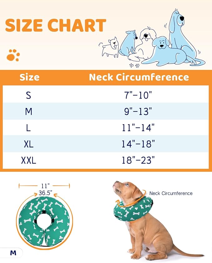 Supet Inflatable Dog Cone Collar for Large Medium Small Dogs, Soft Cone Collar for Dogs Cats, ECollar Doggie Neck Donut Dog Cone Alternative After Surgery