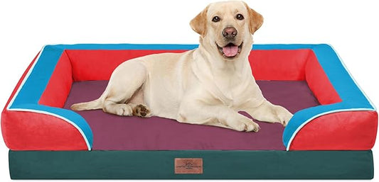 Comfort Expression Orthopedic Dog Bed for Extra Large Dogs 42x30 Inch, Waterproof Egg Crate Foam XL Pet Bed with Bolsters, Dog Couch with Washable Cover & Non-Slip Bottom, San Francisco