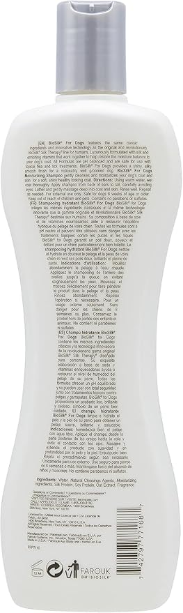 BioSilk for Dogs Silk Therapy Moisture Shampoo with Silk Proteins and Vitamins, Restores Shine and Softness, Sulfate Free, Paraben Free, pH Balanced, Made in USA, 12 Fl Oz - 2 Pack