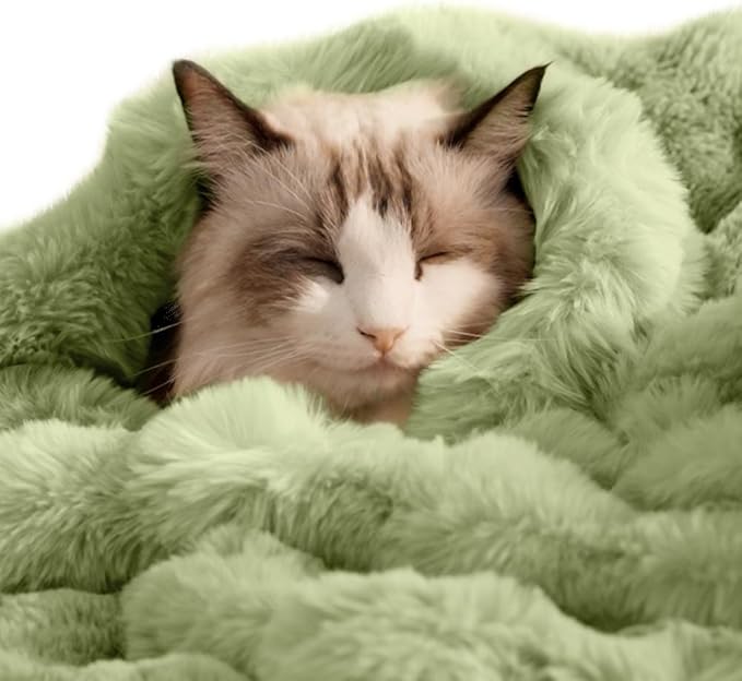 SOMAHE Pet Blanket, Reversible Sherpa & Bubble Fleece Pet Throw, Ultra-Soft Plush for Cats & Small Dogs, Machine Washable, Anti-Static, Warm & Cozy,28"×22" Inch Green