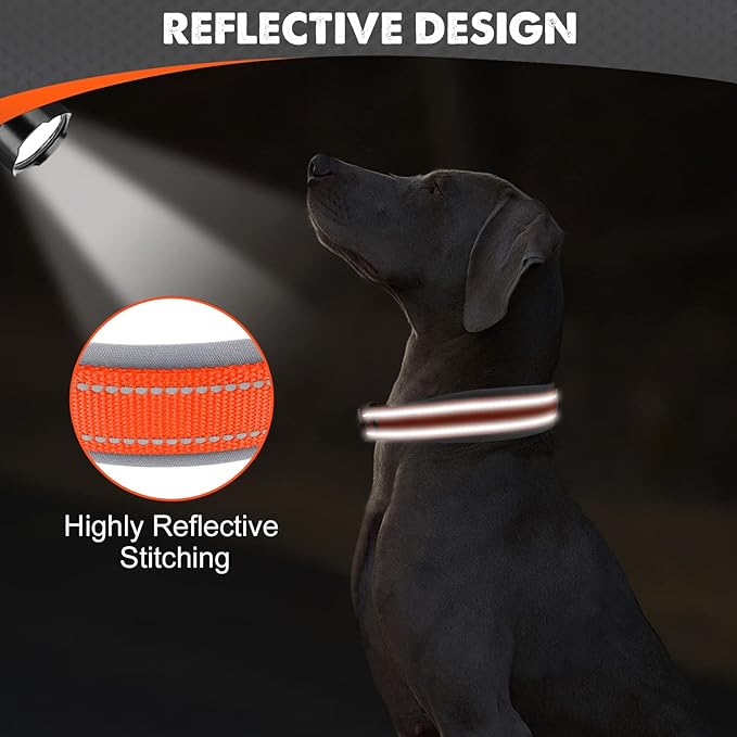 Joytale Dog Collar for Large Dogs, Neoprene Padded and Adjustable, Reflective Wide Heavy Duty Pet Collars with Durable Metal Belt Buckle for Walking, Orange, L
