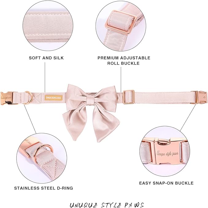 Unique style paws Silk Pink Color Dog Collar Adjustable Durable Dog Collar with Bow Wedding Bowtie Collar for X-Large Dogs