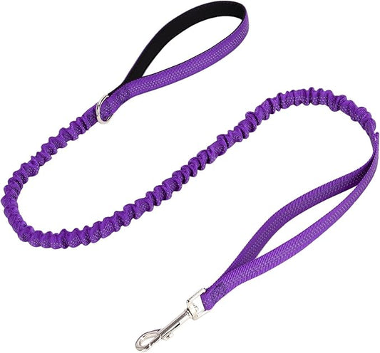 WYuZe 4-5.5 FT Bungee Dog Leash, Reflective Shock Absorbing Elastic Nylon Leash with Comfortable Handle, for Strong Puppy/Medium Dogs Anti-Pull Training Walking (Purple, 3/4"-Wide)