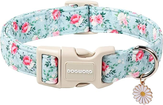DOGWONG Floral Dog Collar, Cute Adjustable Flower Collar, Girl Female Spring Summer Dog Collar with Strong Plastic Buckle for Small Medium Large Dogs,L