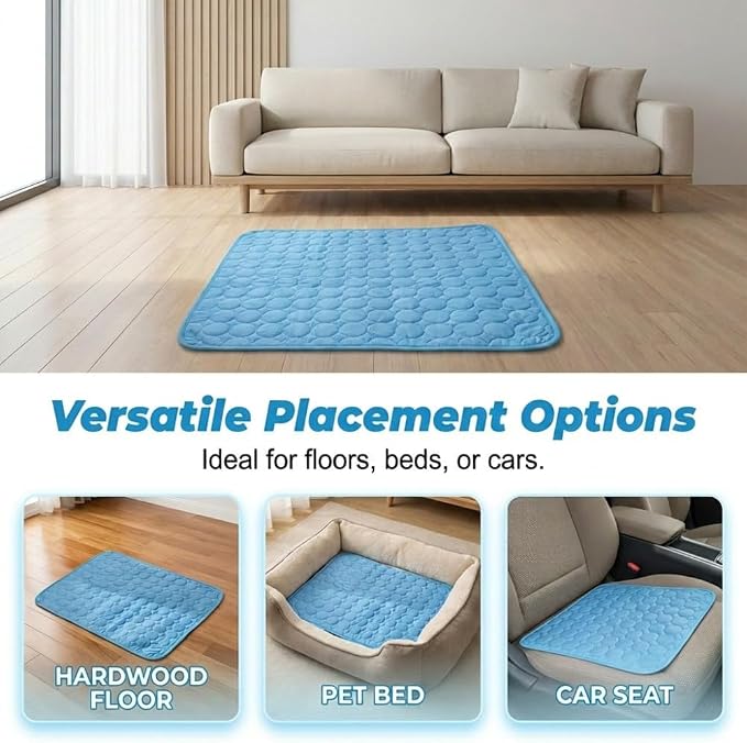 Dog Cooling Mat, 2026 New Cool Pet Pad, Self-Cooling, Pressure Activated Mat for Dogs & Cats, Stay Cool & Dry, Washable, Non-Slip Pet Bed Mat for Floors, Sofas, Kennels (Blue, M( 23.6 x 19.7 in))