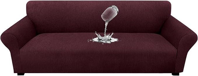 Waterproof Couch Cover, Washable Stretch Non-Slip Oversized Sofa Slipcover with Elastic Bottom Stay-in-Place - Leakproof Furniture Protector for Kids & Pets (Oversized Sofa, Burgundy)