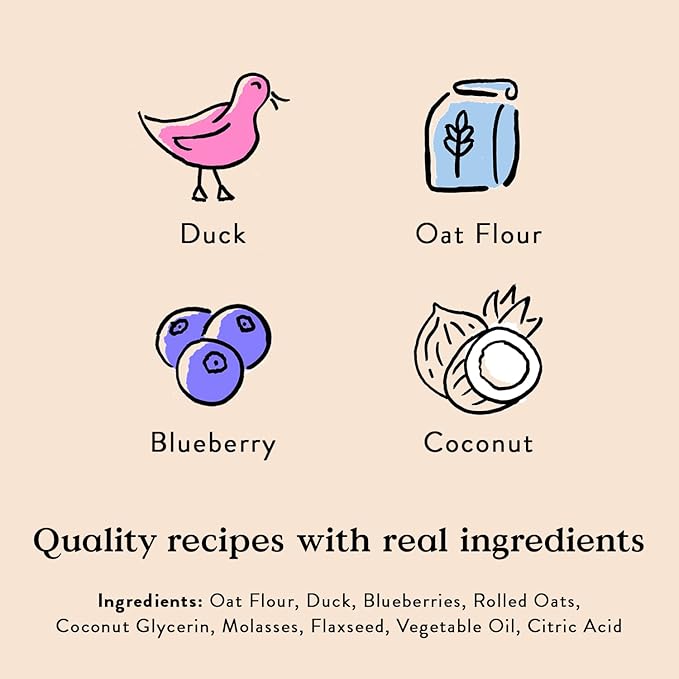 Bocce's Bakery Oven Baked Quack Quack Quack Dog Treats - Natural, Real Ingredient, Wheat-Free Soft & Chewy Cookies - Baked in The USA, Duck & Blueberry Flavor, 6 oz