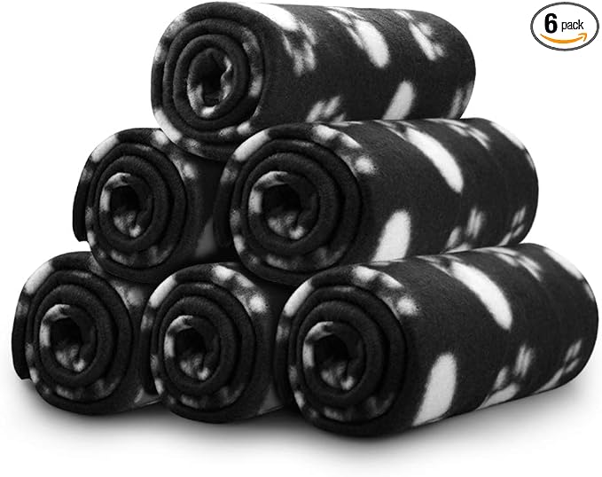 Comsmart Dog Blankets for Small Dogs, 6 Pack Puppy Blanket Cute Paw Print Pet Blanket for Dog, Puppy, Cat, Kitten, 24x28 inches, Black