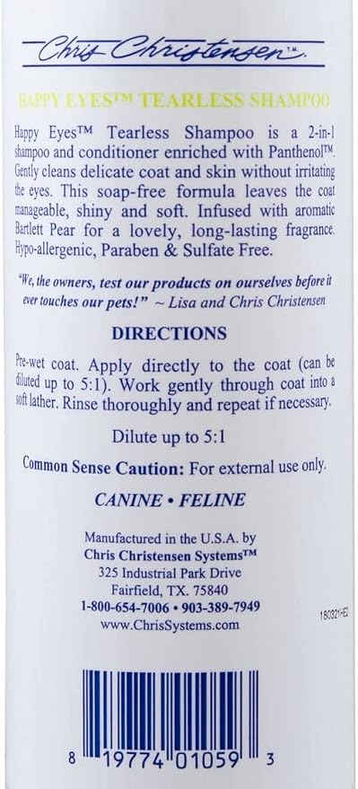Chris Christensen Happy Eyes Ultra Concentrated Tearless Dog Shampoo and Conditioner, Makes up to 5 Bottles, Groom Like a Professional, Hypo-Allergenic, No Tears, All Coat Types, Made in USA, 16 oz