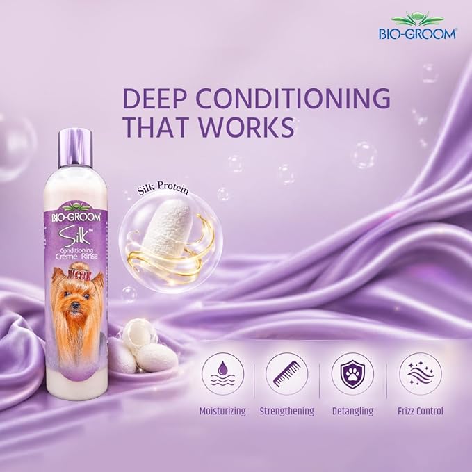 Bio-Groom Silk Creme Rinse Dog Conditioner - Conditioner for Dogs & Puppies, Residue Free Wash, Cruelty Free, Rehydrates Skin & Strengthens Coats, Gentle & Safe - 12 Fl Oz 1-Pack