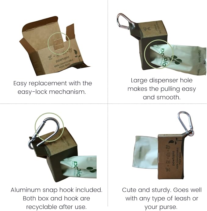 Pawtria Certified Home Compostable Dog Poop Bags (120) + Paper Dispenser, Poop Bags for Dogs, Cat Litter, Vegetable Starches, Dog Waste Bags, Leakproof, Easy to Open, Give Back