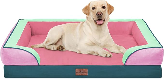 Comfort Expression Orthopedic Dog Bed for Extra Large Dogs 42x30 Inch, Waterproof Egg Crate Foam XL Pet Bed with Bolsters, Dog Couch with Washable Cover & Non-Slip Bottom, Mint-Berry Dream