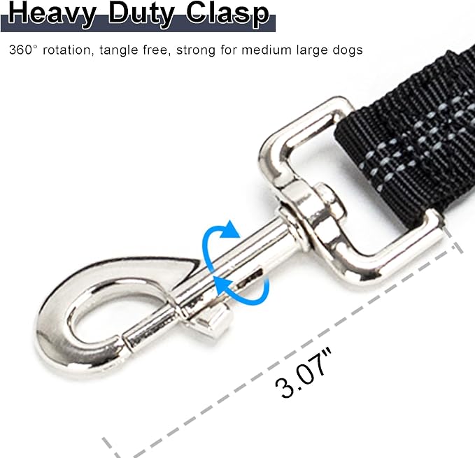 2 FT Bungee Dog Leash, Reflective Strong Nylon Traffic Leash, Short Shock Absorbing Lead for Large Medium Dogs Walking Training Controlling, Black