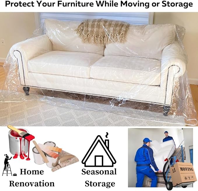 Evelots Clear Couch Cover - Thick Heavy Duty Vinyl 3 Seat Sofa Cover for Protection Against Cat & Dog Clawing - Stain & Dust Protector - Waterproof Slipcover for Moving & Storage