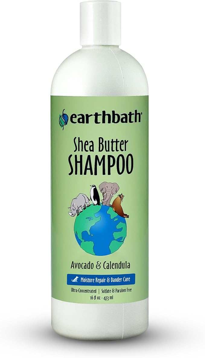 earthbath, Ultra-Moisturizing Shea Butter Shampoo - Dog & Cat Shampoo, Plant-Based, Cruelty-Free, Vegan, Gluten-Free, Non-GMO, Made in USA, Avocado and Calendula - 16 Oz (1 Pack)