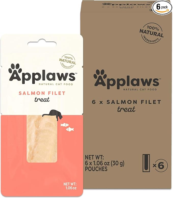 Applaws Natural Cat Treats, Grain-Free, Single Ingredient, Whole Protein Fillet, Healthy Snacks with No Artificial Additives (6 x 1.06oz Whole Salmon Loin)