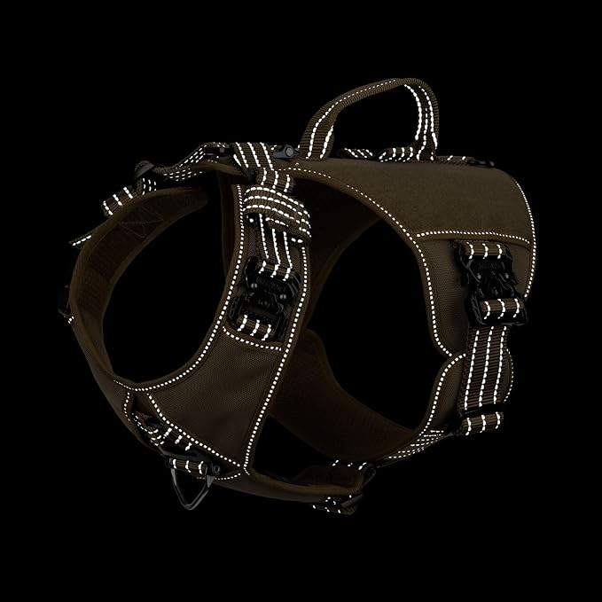 ICEFANG GN8 Tactical Dog Harness with 4X Metal Buckles for X-Large Sized Dogs,Reflective in Training Walking K9 Vest,No-Pull Front Leash Clip,Adjustable Pet Harness (Brown, X-Large (Pack of 1))