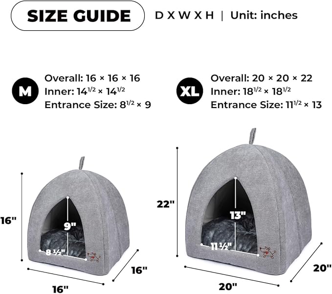 Best Pet Supplies Cat Bed for Indoor Cat, Domed Tent House with Removable Pillow, Covered Cat Cave for Small Dog, Puppies and All Breeds of Cats - Gray, 16 x 16 x H:16"