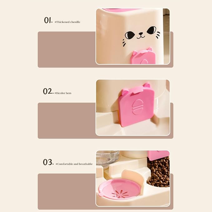 2 in 1 Automatic Pet Feeder Water Dispenser Portable Travel Supplies Cat Food Bowl Food Container for Kitten Small Dogs Bunny, Pink
