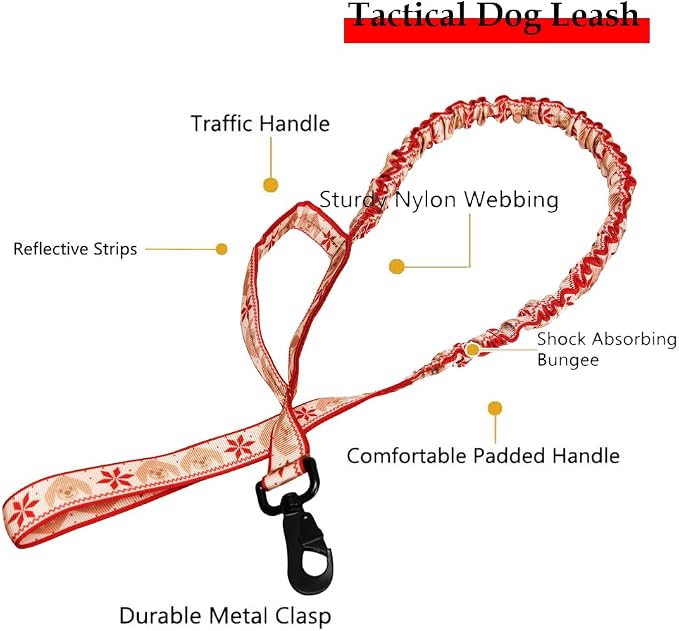 Christmas Tactical Dog Collar and Leash Set with Airtag Holder Waterproof Dog Airtag Collar with Handle Adjustable Heavy Duty Dog Collar Leash Set(Christmas Red，XXL