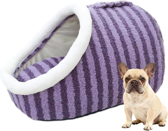 Warm Nest Bed, Soft Cozy Pet Cave with Removable Cushion, Non-Slip Washable Soft Slipper Cave for Small and Medium Pets (Purple, Large)