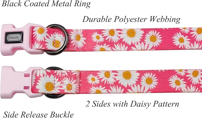Dog Collar and Leash Set, Cute Pink Daisy Pattern, Polyester Material, 5ft Leash, for Puppy Dogs.(Extra Small, Pink Daisy)