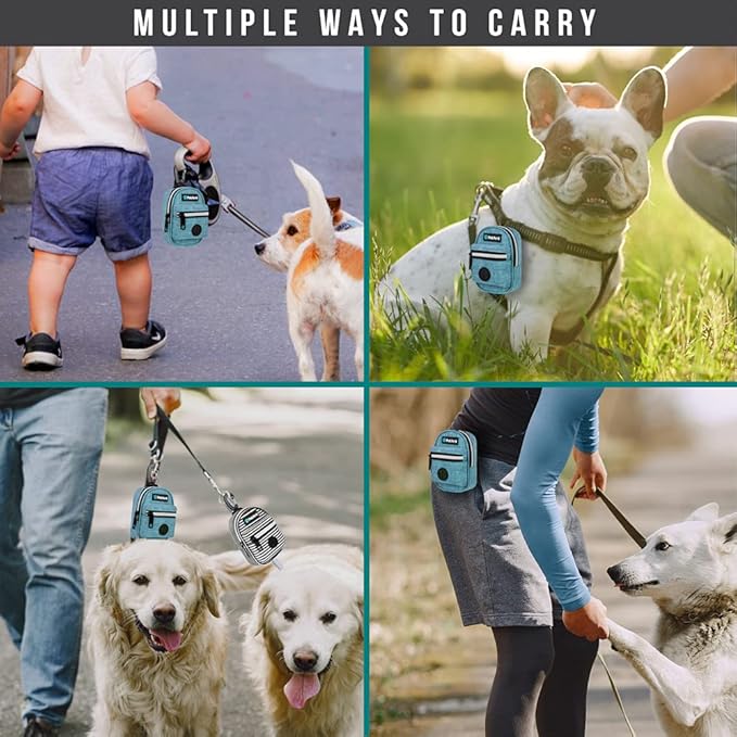 PetAmi Dog Poop Bag Holder For Leash, Dog Pet Waste Bag Dispenser For Poop With Clip For Doggie Puppy Walking Accessories Travel Camping, Dog Treat Pouch Supplies, Blue