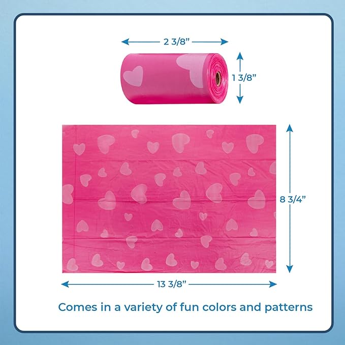 Best Pet Supplies Dog Poop Bags for Waste Refuse Cleanup, Doggy Roll Replacements for Outdoor Puppy Walking and Travel, Leak Proof and Tear Resistant, Thick Plastic - Pink Heart, 240 Bags