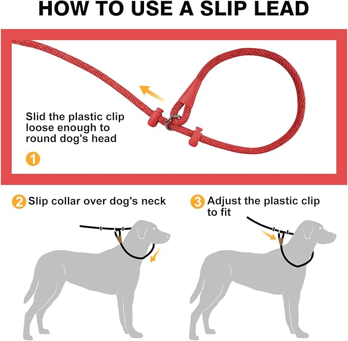 Lynxking Dog Leash Slip Lead Reflective Breathable Rope Comfortable Strong No Pull Slip On Pet Training Lead for Dogs (Red, Small 3/8 inch x 6ft)