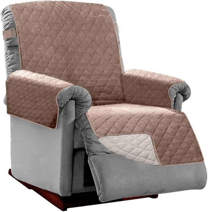 Sofa Shield® Couch Recliner Covers for Dogs, Reversible Furniture Protector with Strap, Stain and Tear Resistant Cushion Cover, 28 inch Seat, Machine Washable Slipcover Pets, Cats, Latte Linen