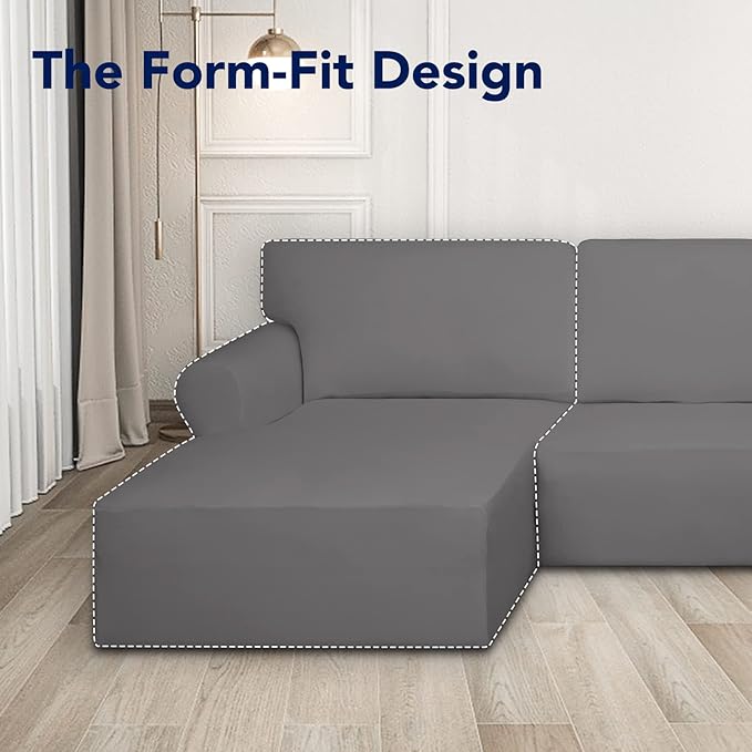 PureFit Super Stretch Sectional Couch Covers - 2 pcs Spandex Non Slip Sofa Covers with Elastic Bottom for L Shape Sectional Sofa Couch, Great for Kids & Pets (3 Seat Sofa + 2 Seat Chaise, Light Gray)