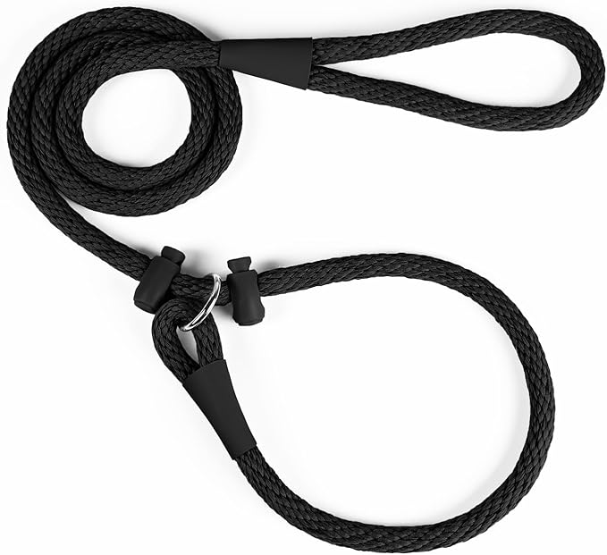 Lynxking Dog Leash Slip Lead Reflective Breathable Rope Comfortable Strong No Pull Slip On Pet Training Lead for Dogs (Black, Small 3/8 inch x 6ft)