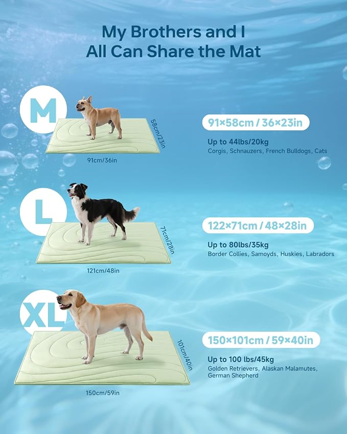 Cooling Mat for Dogs, 59" x 40" Self-Cooling Dog Bed with Arc-Chill Technology 3.0(QMAX>0.5), Non-Slip Washable Pet Cooling Pad for X-Large Dogs, Indoor Outdoor Floor Mat - Green