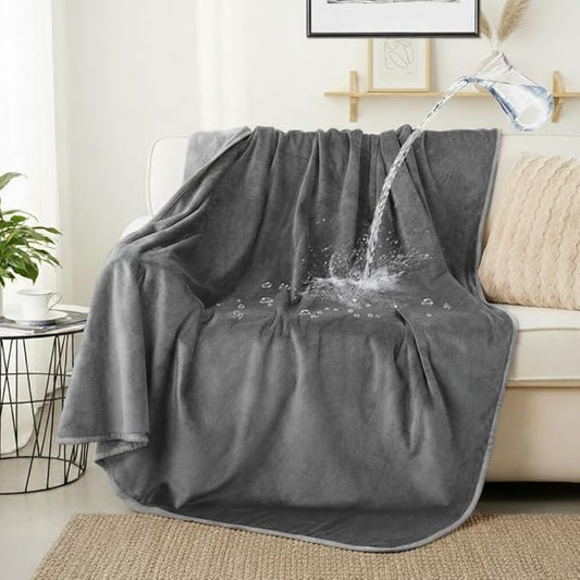 Waterproof Dog Blankets, 30"x40" Cat Blanket for Indoor Cats, Soft Fluffy Sofa Car Bed Protector, Reversible Leakproof Flannel Puppy Blanket for Small Medium Dogs(Dark Grey)
