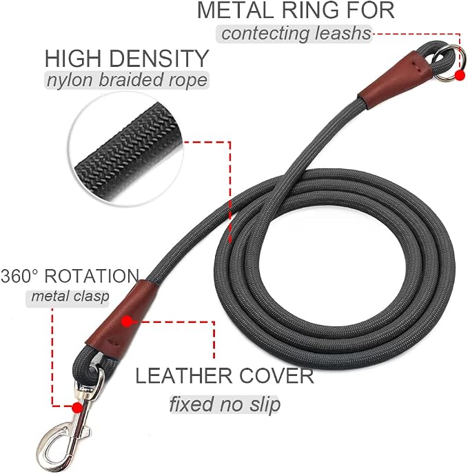 No Handle Dog Leash 3/6 FT, Dog Tether Training Lead Tie Down, Extension Rope for Exercising, Car, Bicycle, Outdoor, Running, Walking (6FT X 1/2inch)
