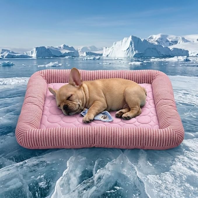 Dog Cooling Mat for Summer, Self Cooling Ice Silk Pet Bed Mat for Crate, Sofa & Car Seats, Breathable Washable Pressure Activated Cool Pad for Small, Medium, Large Dogs and Cats (Pink Mat, Large)